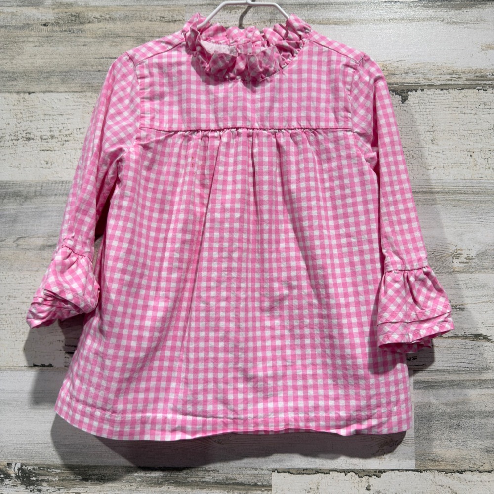 Janie and Jack Gingham Ruffle Blouse Girls 6 Pink 100% Cotton Preppy Flawed*